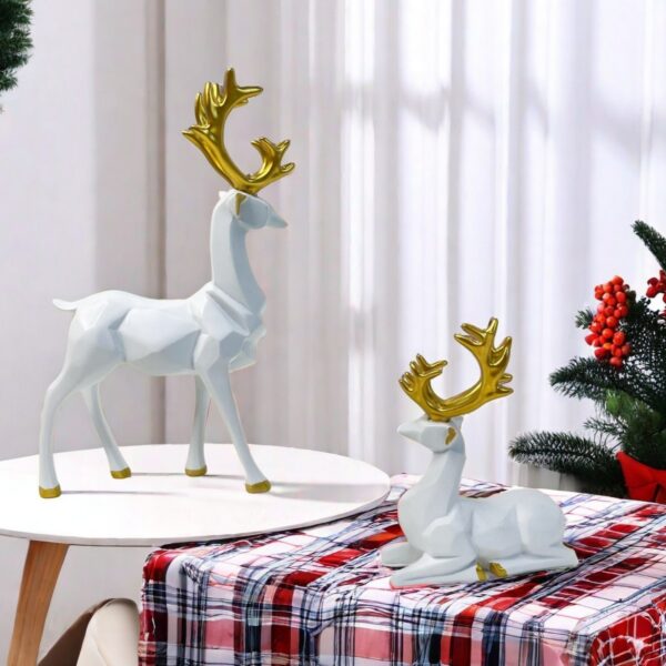 Geometric Deer Couple Resin Figurine - Image 3