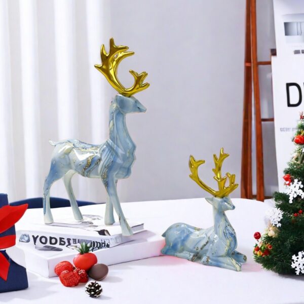 Geometric Deer Couple Resin Figurine - Image 2