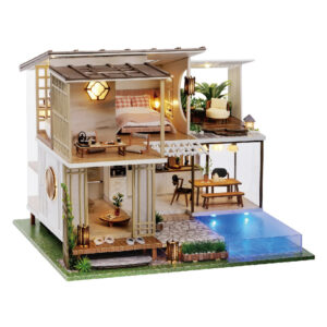 DIY Miniature House – Elegant Two-Story Semi-Open Villa with Garden & Swimming Pool