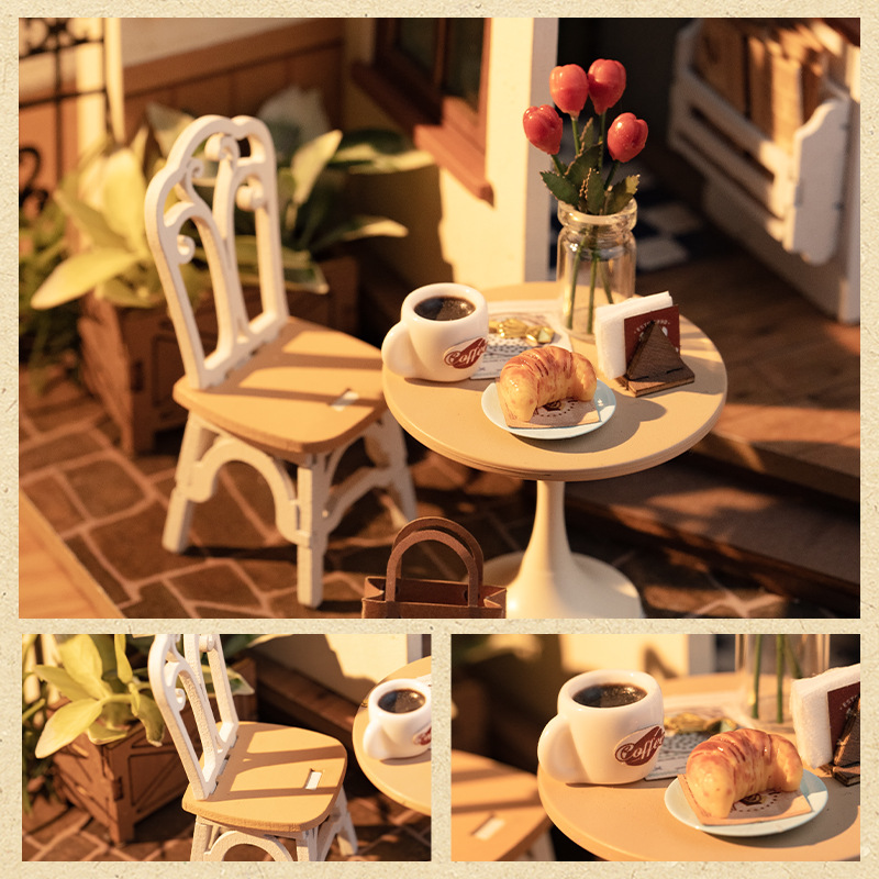 DIY Miniature Coffee Shop House – Wooden 3D Puzzle Assembly Model Kit - Image 3
