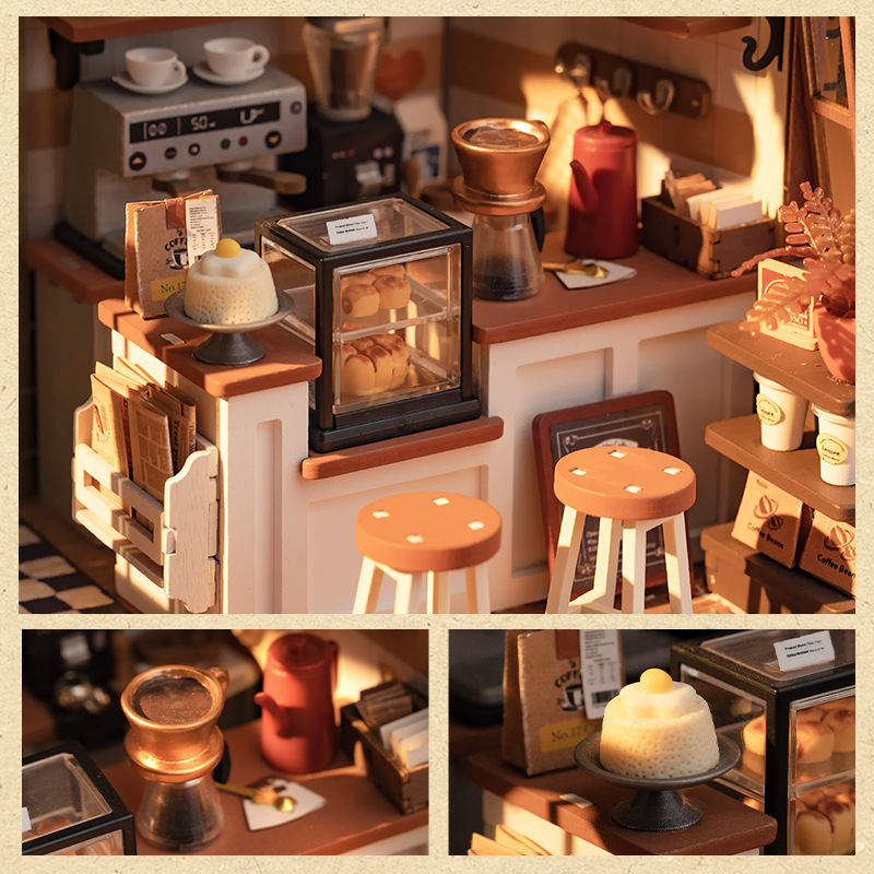 DIY Miniature Coffee Shop House – Wooden 3D Puzzle Assembly Model Kit - Image 4