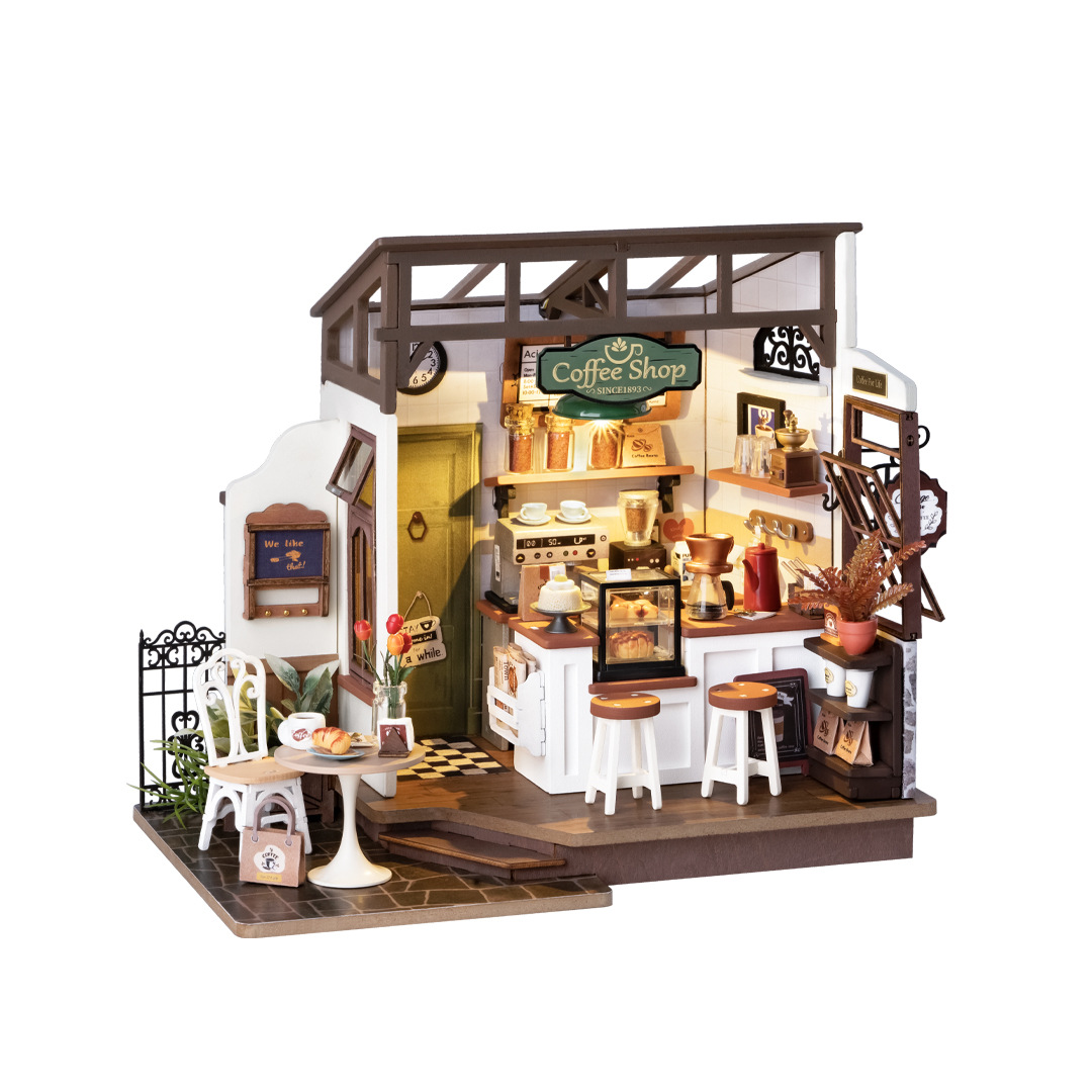 DIY Miniature Coffee Shop House – Wooden 3D Puzzle Assembly Model Kit