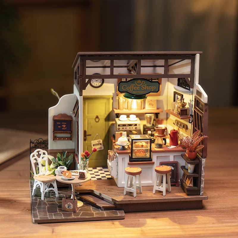 DIY Miniature Coffee Shop House – Wooden 3D Puzzle Assembly Model Kit - Image 2