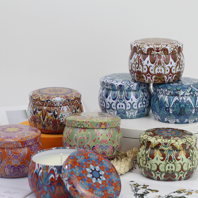 Colorful Tin Can Soy Wax Scented Candle – Creative Ethnic Style Gift Candle for Home Fragrance & Souvenir Collection - Image 2